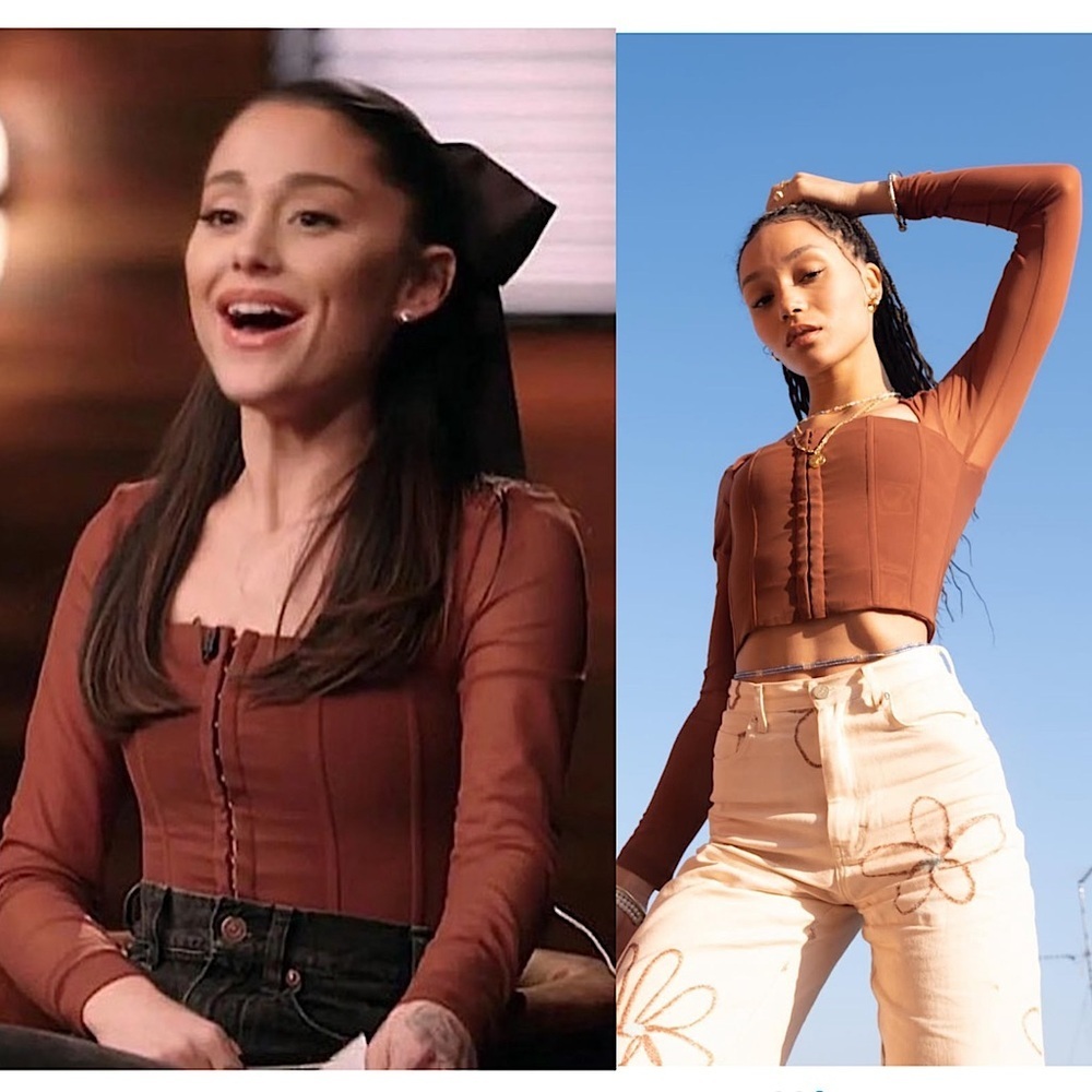 WITH JEAN Ariana Grande‎ Sheer Mesh Long Sleeve Square Neck Corset Bustier Top S